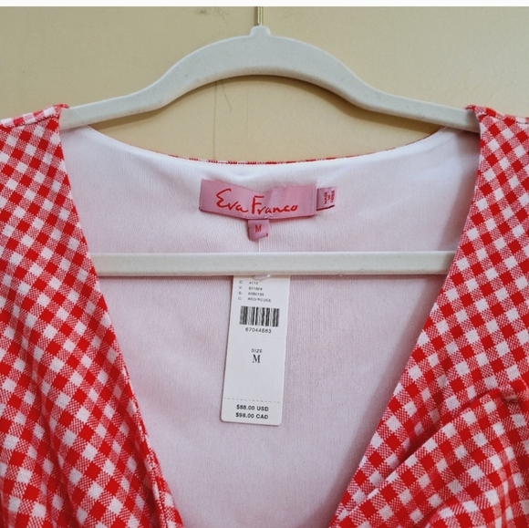 Anthropologie Red White Eva Franco Gingham Bow Sleeveless Top medium - Picture 7 of 12